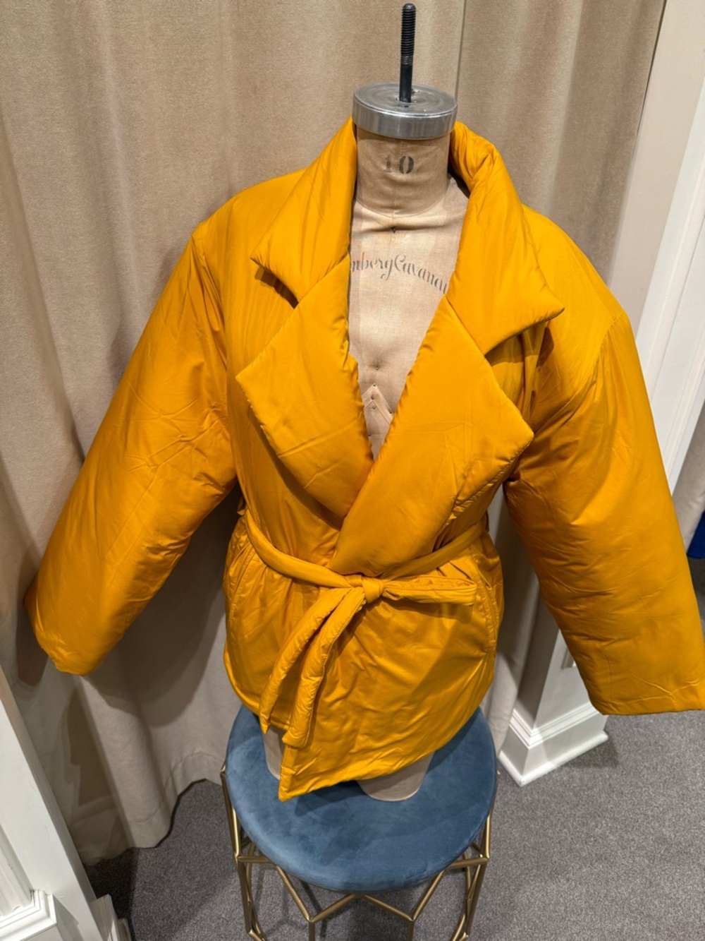 Women's Mustard Yellow Belted Puffer Jacket